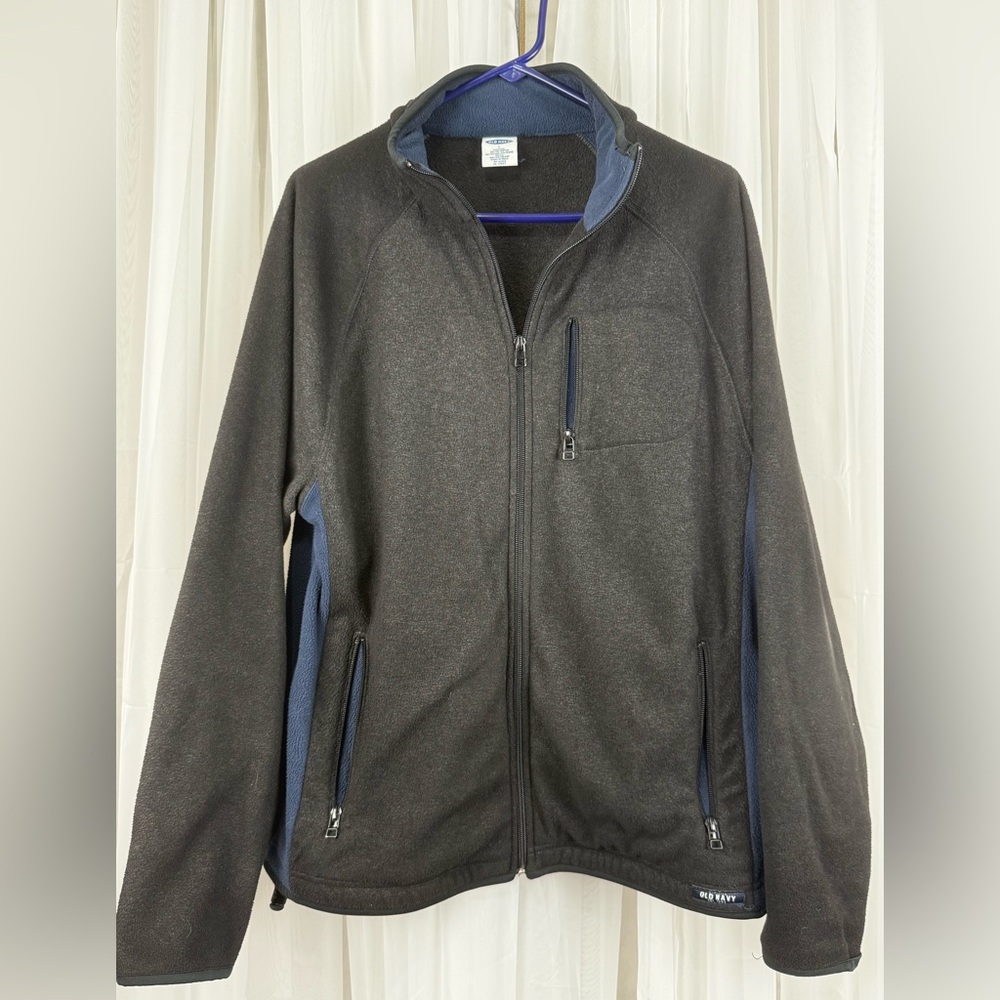 Old Navy Mens Fleece Jacket Large Gray Blue Full Zip Outdoor Hiking Camping